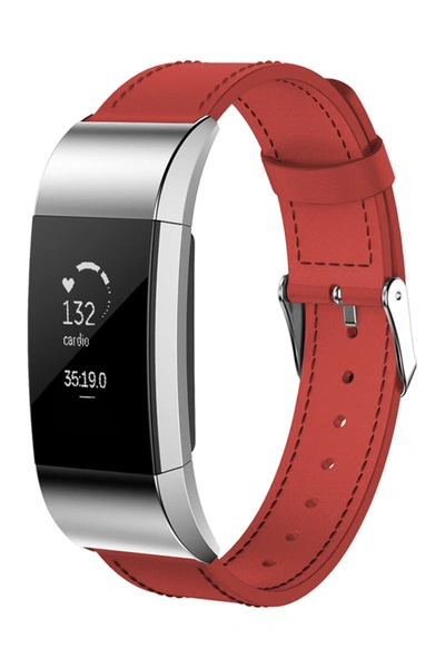 Shop Posh Tech Large Leather Band For Fitbit Charge 2 In Red