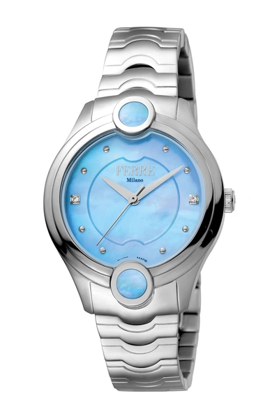 Shop Ferre Milano Crystal Embellished Mother Of Pearl Bracelet Watch, 34mm In Silver
