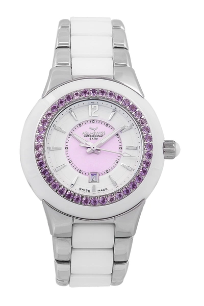 Shop Aquaswiss Women's Sea Star Ceramic Strap Watch In White-purple