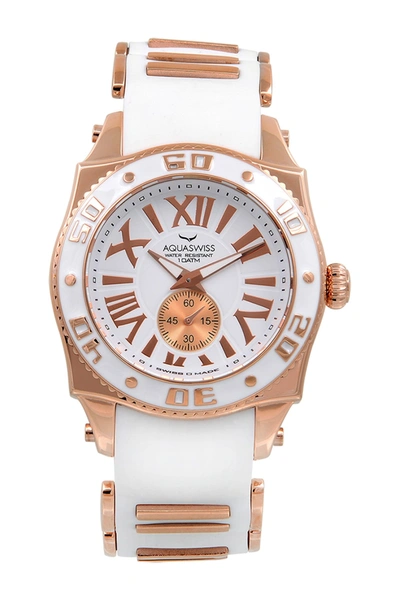 Shop Aquaswiss Unisex Swissport G Sporty Silicone Strap Watch, 56mm In White-rosegold