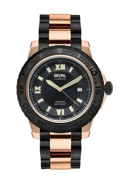 Shop Gevril Seacloud Swiss Automatic Two-tone Bracelet Watch, 45mm In Two Toned Blac/rg