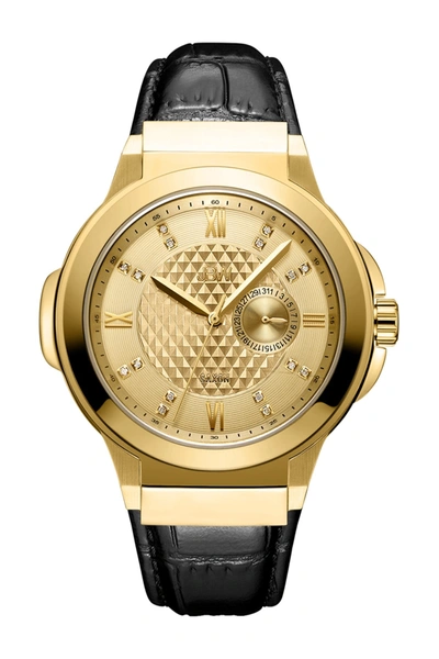 Shop Jbw Saxon 48 Croc Embossed Leather Strap Watch, 47.5mm In Gold