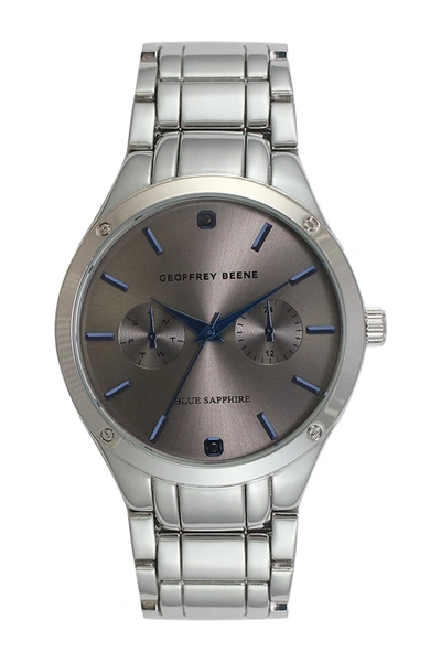 Shop Geoffrey Beene Men's Chronograph Blue Sapphire Bracelet Watch In Silver