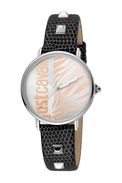 Shop Just Cavalli Women's Animal Leather Strap Watch & Bracelet Set In Black/ss Studs