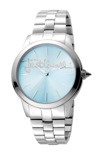 Shop Just Cavalli Women's Logo Mohair Crystal Accented Bracelet Watch