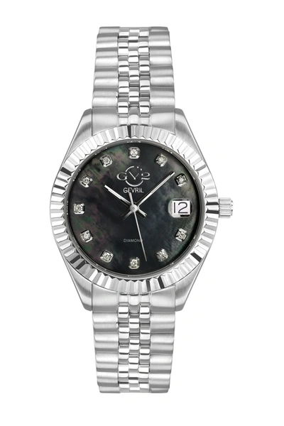Shop Gevril Naples Black Dial Steel Diamond Watch, 34mm In Silver