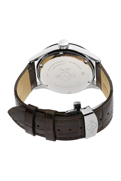 Shop Gevril Giromondo Silver Dial Brown Calfskin Leather Watch, 42mm