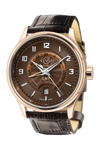 Shop Gevril Giromondo Brown Dial Brown Calfskin Leather Watch,