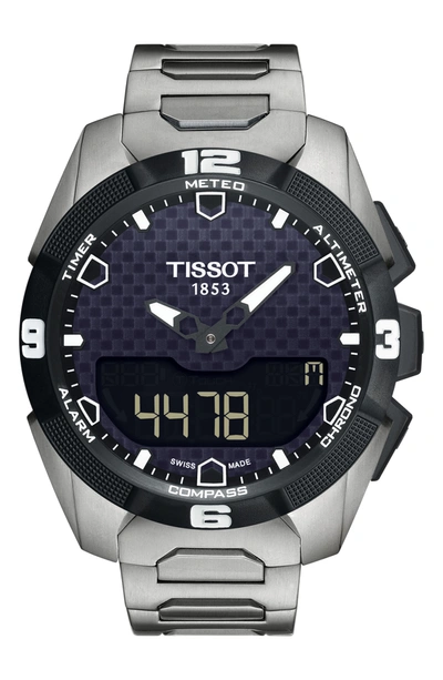 Shop Tissot Men's T-touch Bracelet Watch In Silver/black/silver