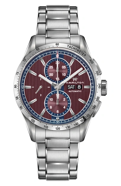 Shop Hamilton Men's Broadway Burgundy Dial Automatic Dial Watch In Silver/red/silver