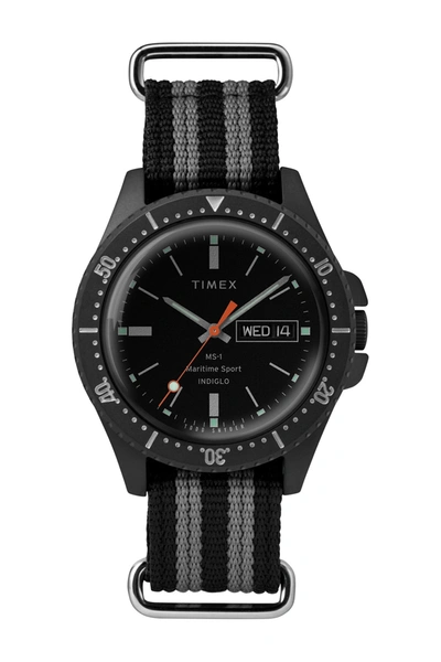 Shop Timex Men's  X Todd Snyder Maritime Nylon Strap Wathc In Black/black/stripe