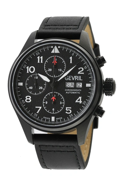 Shop Gevril Vaughn Black Leather Watch, 42mm