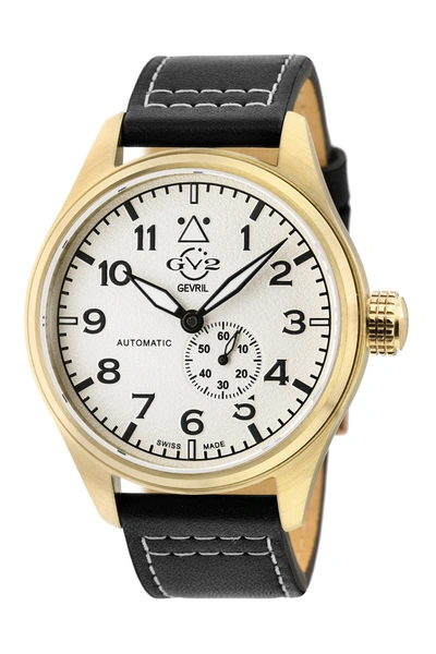Shop Gevril Aeronautica Leather Strap Watch, 42mm In Black