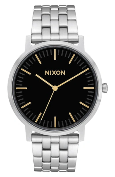 Shop Nixon Men's Porter Quartz Bracelet Watch In Silver/black/silver