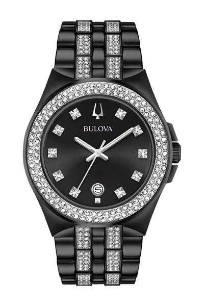 Bulova Men's Crystal Watch & Dog Tag Necklace Set In Black