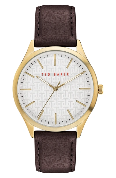 Shop Ted Baker Men's Manhattan Leather Strap Watch In Brown