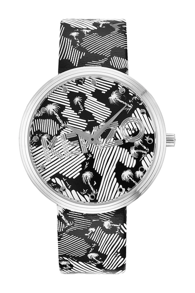 Shop Kenzo Women's It-print Leather Strap Watch In Black And White Multi