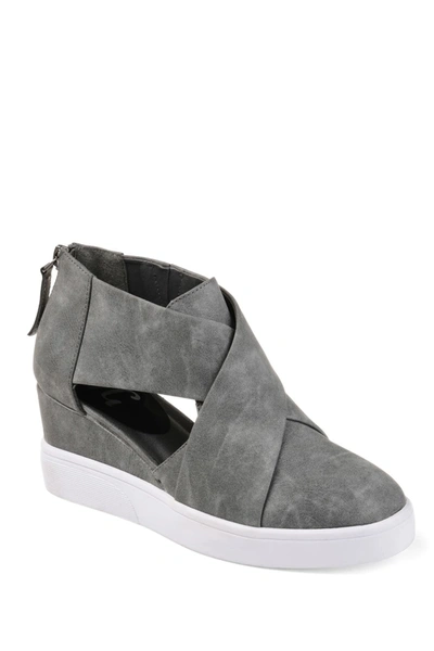 Shop Journee Collection Seena Crossover Platform Wedge Pump In Grey