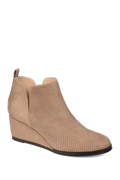 Shop Journee Collection Mylee Perforated Wedge Bootie In Taupe