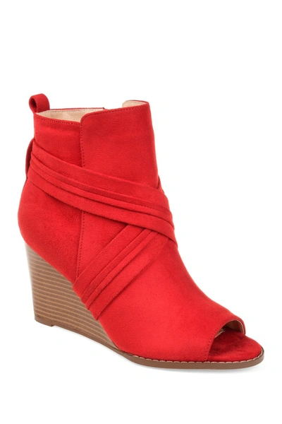 Shop Journee Collection Sabeena Wedge Peep Toe Bootie In Red