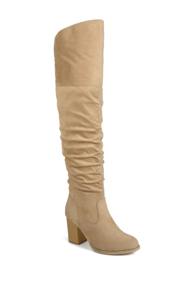 Journee Collection Womens Kaison Stacked Heel Over The Knee Boots In Stone