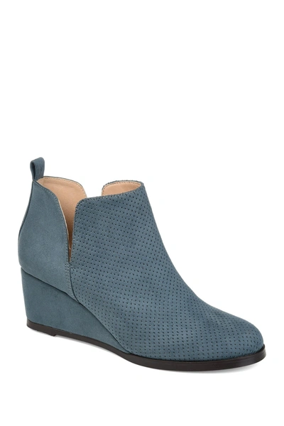 Shop Journee Collection Mylee Perforated Wedge Bootie In Blue