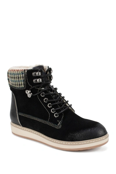 Shop White Mountain Footwear Theo Suede Lace-up Faux Shearling Lined Boot In Black/suede