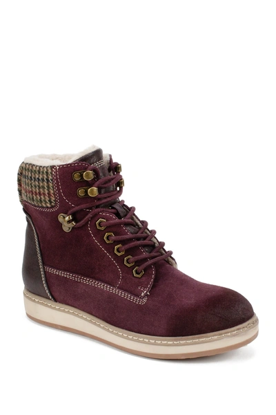 Shop White Mountain Footwear Theo Suede Lace-up Faux Shearling Lined Boot In Burgundy/suede