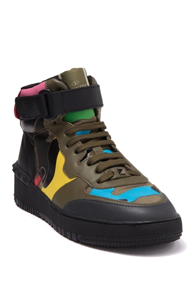 Shop Valentino Camo Leather High Top Sneaker In Army Green-psych.col