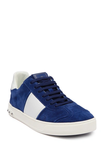 Shop Valentino Suede Colorblock Sneaker In Bianco/blue