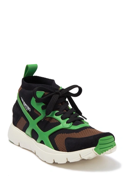 Shop Valentino Contrast Overlay Mesh Sneaker In Army Green/nero/gree