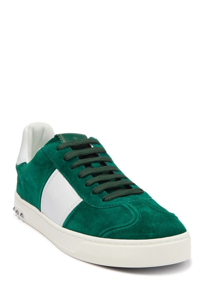 Shop Valentino Suede Colorblock Sneaker In Emerald/bianco