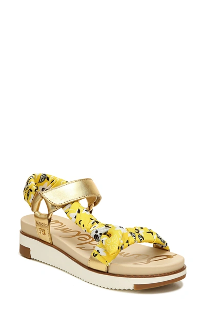 Shop Sam Edelman Ashie Wedge Sandal In Dark Gold/ Lemon Zest Leather