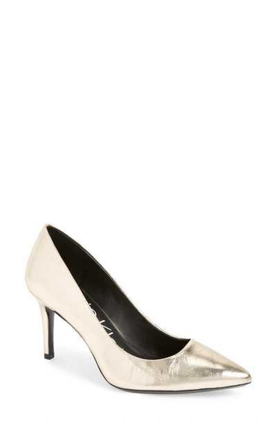 Shop Calvin Klein 'gayle' Pointy Toe Pump In Soft Gold/ Gold Leather
