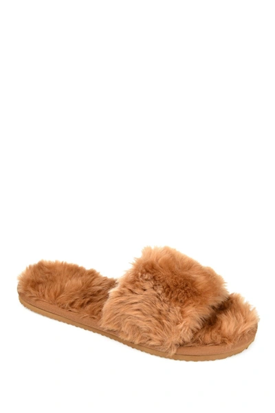 Shop Journee Collection Dawn Faux Fur Slipper In Cognac