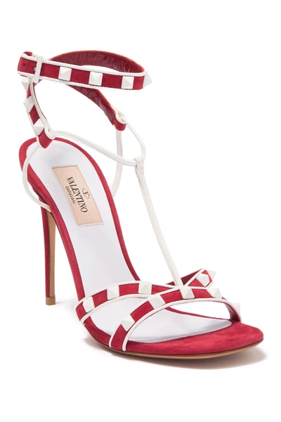 Shop Valentino Free Suede Studded Rockstud Stiletto Heel Sandal In Rosa