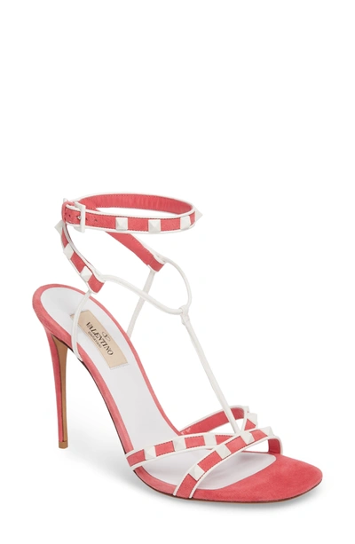 Shop Valentino Free Suede Studded Rockstud Stiletto Heel Sandal In 0s3 Shadow Pink/bianco Ottico