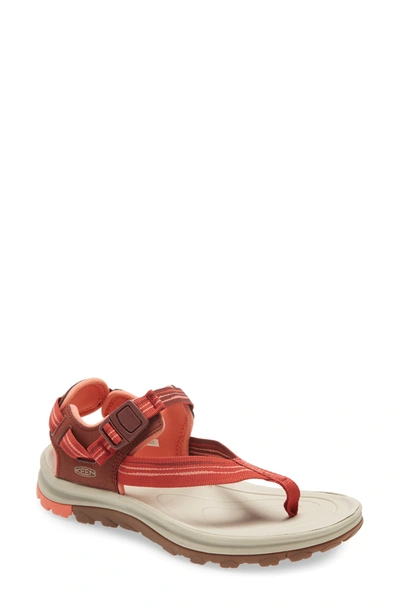 Shop Keen Terradora Ii Toe Post Sandal In Dark Red/ Coral Faux Leather