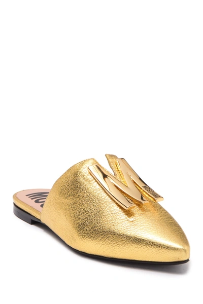 Shop Moschino Metallic Leather Mule In Gold