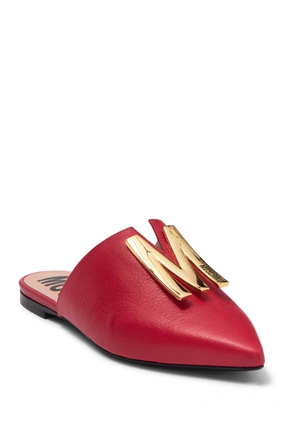 Shop Moschino Metallic Leather Mule In Red