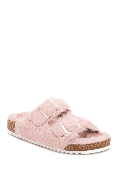 Shop Olivia Miller Faux Fur Buckle Sandal In Blush
