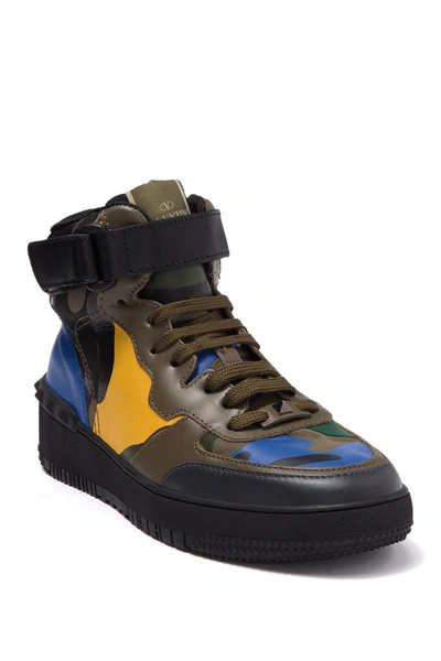 Shop Valentino Camo Leather High Top Sneaker In A. Gr.-mult/a. Gr.-d