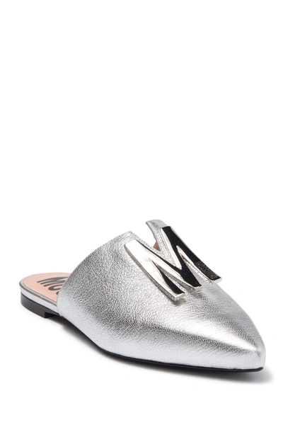 Shop Moschino Metallic Leather Mule In Silver