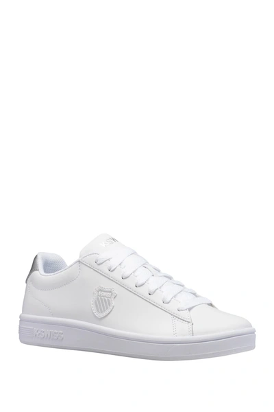 Shop K-swiss Court Shield Leather Sneaker In White/silver