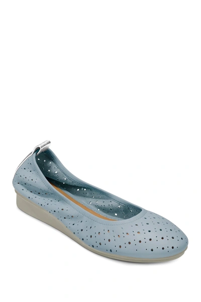 Shop Aerosoles Wooster Perforated Leather Ballet Flat In Mid Blue Leather