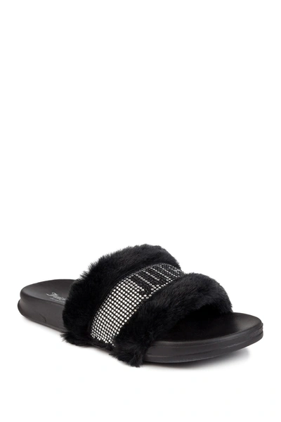 Shop Juicy Couture Steady Faux Fur Sandal Slide In Black