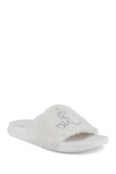 Shop Juicy Couture Sleek Faux Fur Sandal Slide In White