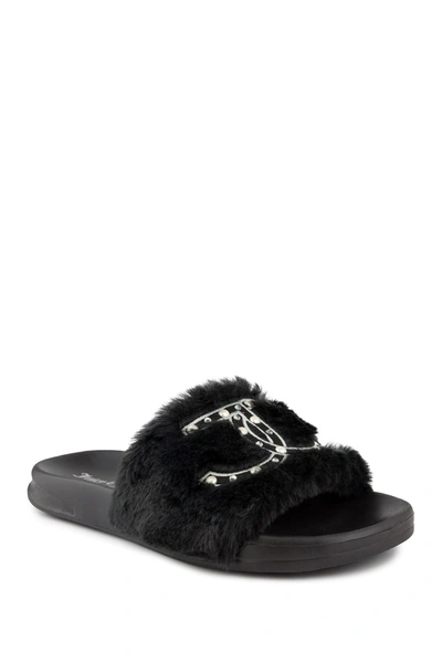 Shop Juicy Couture Sleek Faux Fur Sandal Slide In Black