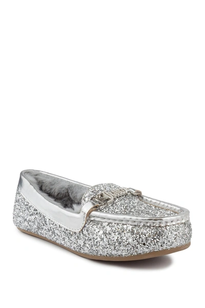 Shop Juicy Couture Intoit Moccasin In Silver Fabric