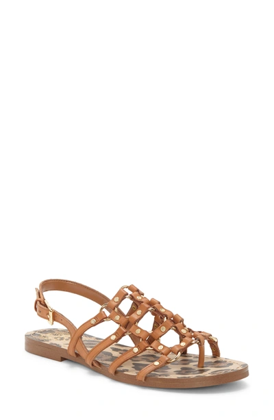 Shop Vince Camuto Richintie Leather Studded Caged Slingback Sandal In Brick 03